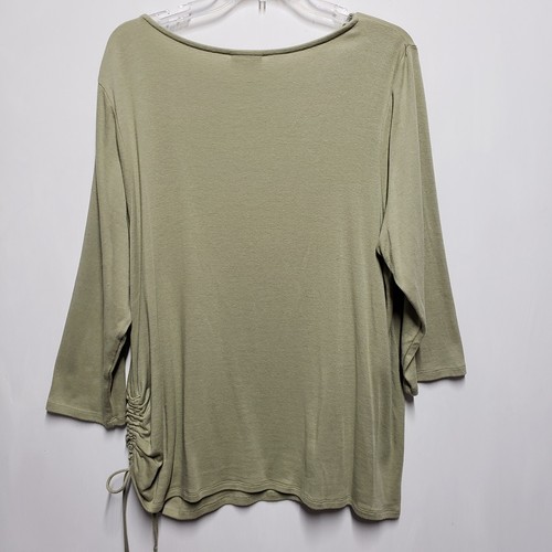 J Jill Pure Jill Green Top Size XL Ruched Tie Side 3/4 Sleeves Boat Neck Soft - Picture 5 of 7