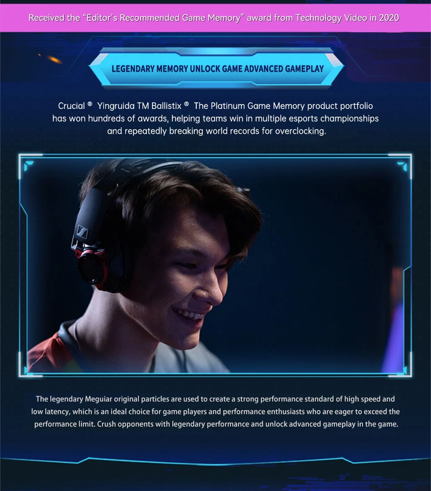 Crucial 8 GB 16 GB DDR4 2666 3200 3600 MHz Ballistix Desktop Game 288pin Memory - Bild 3 von 4