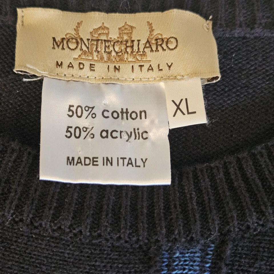 Montechiaro Sweater Abstract Knit Mens XL Blue Textured Italian Wool Y2K - Image 4 of 4
