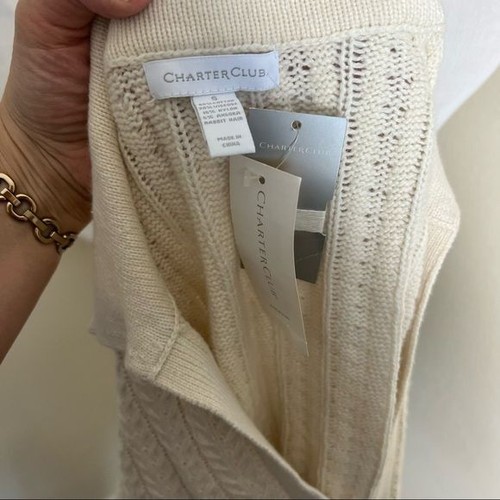 Charter Club Ivory Deep V Neck Cable Knit Sweater Sz Small Old Money NWT Preppy - Picture 2 of 5