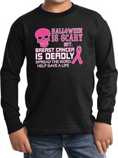 Buy Cool Shirts Kids Breast Cancer T-shirt Halloween Scary Youth Long Sleeve