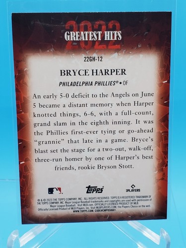 2023 Series 1 2022 Greatest Hits #22GH-12 Bryce Harper - Philadelphia Phillies - Picture 2 of 2