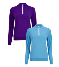 JRB Ladies Golf Cotton Zip Lined Sweater, Turquiose or Purple, NEW