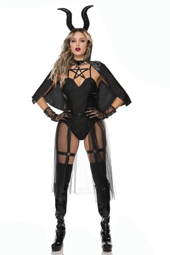 Sexy 6pc Black Dark Evil Maleficent Villain Womens Halloween Adult Costume