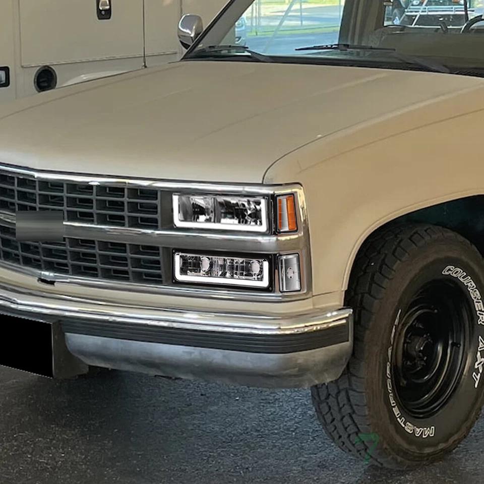 Topline For 1994-2000 Chevy C10 C/K LED Strip Headlights+Corner+Bumper Am Chrome Foto 2 de 4