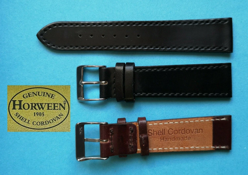 XS Cordovan Shell Horween Uhrband 17,18,19 20mm 2.WAHL schwarz braun Galopper 43 - Bild 2 von 3