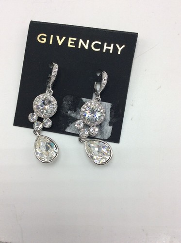 $68 Givenchy Drop Earrings silver tone Double Drop clear crystal 721 GN - Picture 3 of 6
