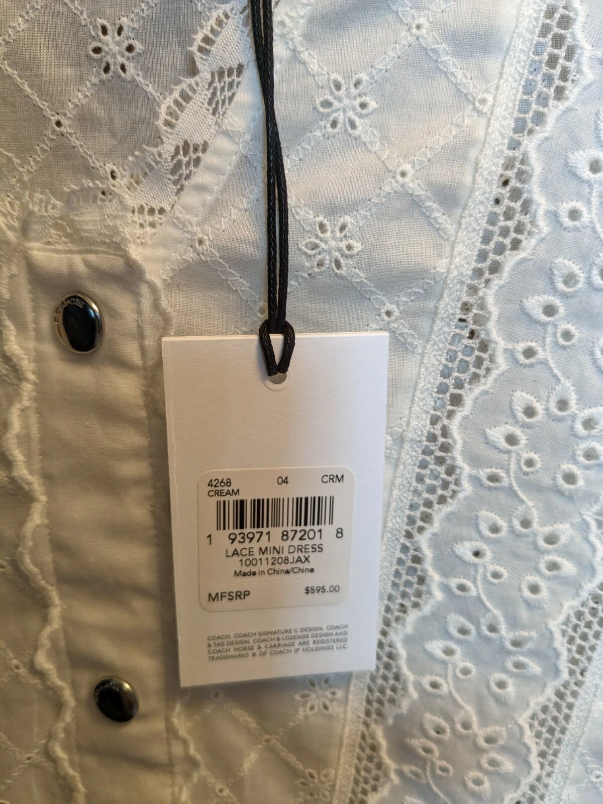 Mini abito Coach in pizzo colore panna taglia 4 prezzo al pubblico $595