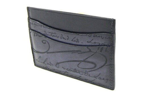 Berluti Card Case Calligraphy Bamboo Neo Dark Purple Leather Used Card Holder - Picture 2 of 6