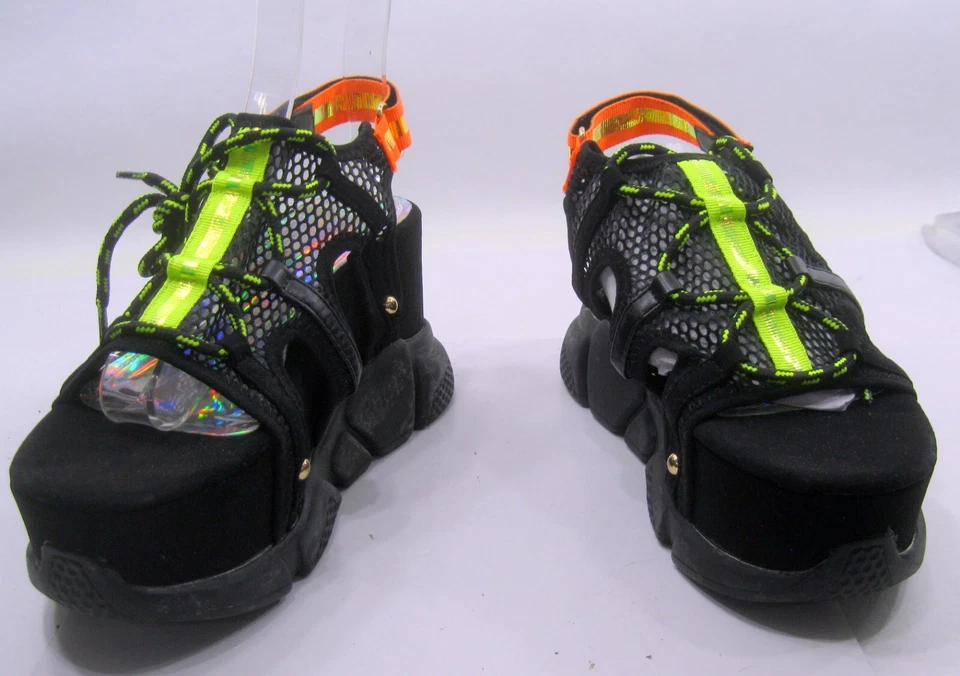 LILIANA SANDALIA NEGRA VERDE NARANJA 4" PLATAFORMA PUNTA ABIERTA MUJER Talla 7 Foto 3 de 4