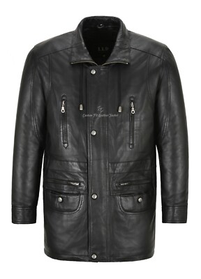 Herren Leder Auto Mantel schwarz weiches echtes Lammleder Leder 3/4 klassische Jacke G-300