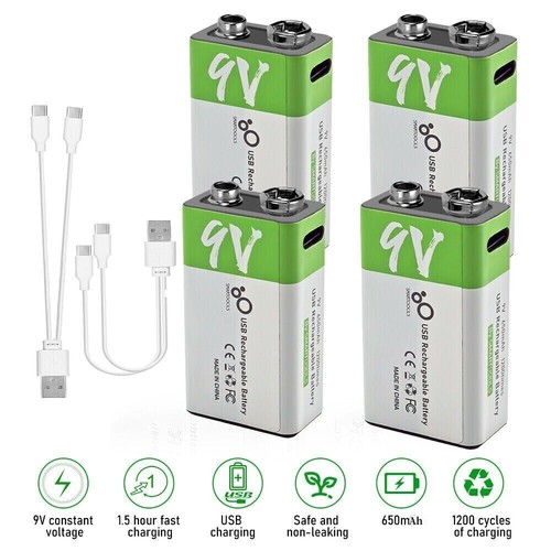Set 9 V Wiederaufladbare Batterien USB Lithium Ion 1,5 V Schnellladegerät Typ C Kabel Neu - Bild 22 von 23