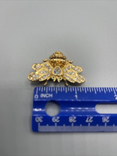 Vintage Multi Color Signed Swarovski Crystal Bumble Honey Bee Brooch Pin Retired - Picture 11 of 15
