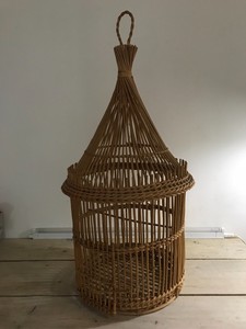 Détails Sur Cage En Rotin Parfait état Avec 3 Oiseaux Feutrine Dorigine Hauteur 75cm