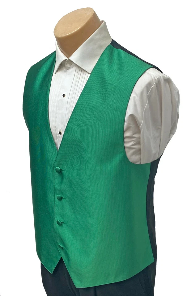 Men's Kelly Green Tuxedo Vest Fullback Wedding Groom Prom Church Suit Medium M - Image 3 of 4