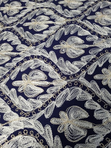 Bohemian Style Navy Blue Silver Gold Paisley Embroidered Large Heavyweight Table - Picture 5 of 7