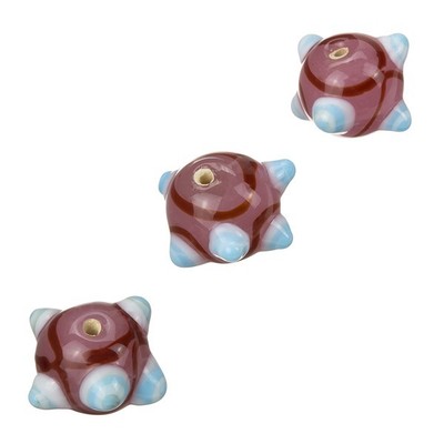 B15//10 Sputnik Lampwork Pink And Lt Blue Round Glass Bead 16mm Pack of 3