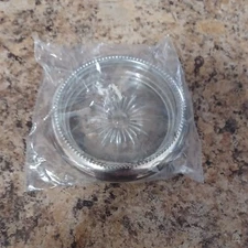 Vintage Heavy Glass Ashtray With Silver Around Edge