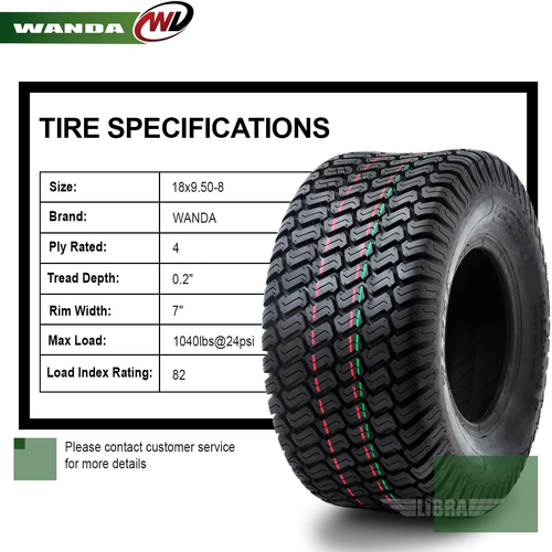 One 18X9.50-8 Lawn Mower Cart Turf Tires P332 /4PR - 13032 - Picture 3 of 6