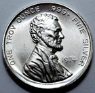 1974 LINCOLN  1 Oz .999 Silver Round The International Silver Trade Unit Round