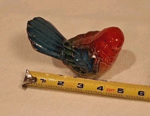 Pottery Bird Beautiful Texture Red Blue Signed Handcrafted Vibrant Artistic - Picture 14 of 15