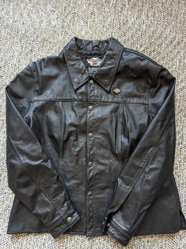 vintage Y2K leather shirt HARLEY DAVIDSON trucker M black 40 motorcycle jacket