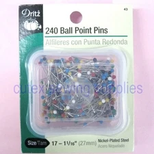Dritz 240 Ball Point Pins #17 - 1-1/16" (27mm) Sewing & Quilting Ball Head Pins 