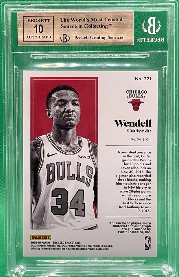 2018 Panini Encased Wendell Carter Jr. RC Rookie RPA Patch GOLD /10 BGS 9.5 AUTO - Image 2 of 2