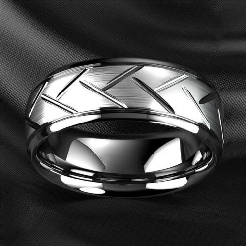 Anello Uomo Moda Colore Argento Nero Acciaio Inox Scanalato Anello Multisfaccettato - Foto 10 di 25