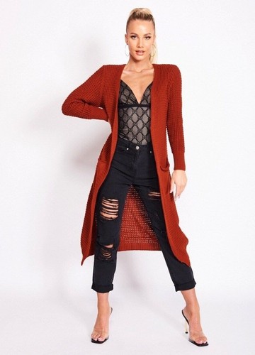 Women's Knitted Long Sleeve Open Front Cardigan Sweater Duster Long Maxi Coat - Picture 6 of 11