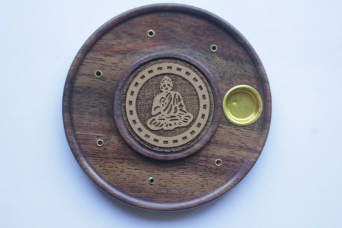Decorativo Madera Redonda Incienso Palo Quemador Portacenizas Redondo Yoga Tallado - Imagen 6 de 15