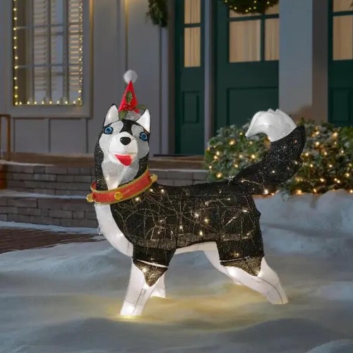 Home accents Christmas 2.5 ft Warm White LED Husky with Hat Yard