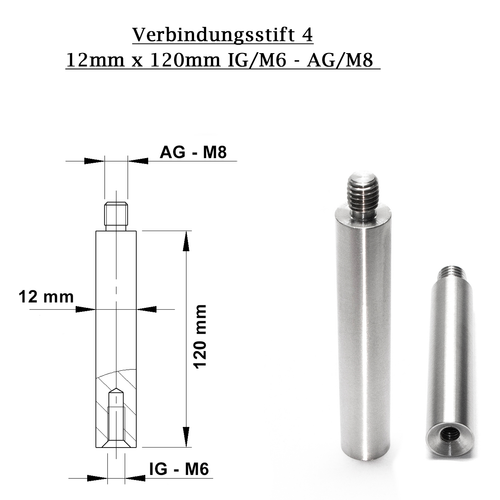 Verbindungsstift Edelstahl V2A  Handlaufstütze Innen- & Außengewinde Anschweißen - Bild 7 von 12