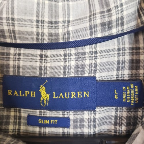 Ralph Lauren Shirt Mens Large Gray Plaid Button Down Slim Fit Casual Pony Logo - Picture 9 of 14