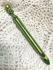 Hand carved Bright Yellow  Green WOOD Large YARN CROCHET HOOK size Q
