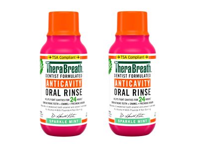 2 Pack TheraBreath Anticavity Fluoride Mouthwash, Sparkle Mint Travel Size 3 oz