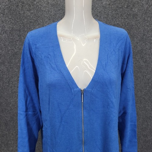 H by Halston Zip Front Boyfriend Cardigan w Side Slits 3X Plus Sz Blue Top - Picture 4 of 11