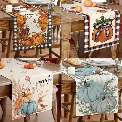 Thanksgiving Table Runner Halloween Table Flag Holiday Party Kitchen Props Decor - Picture 3 of 17