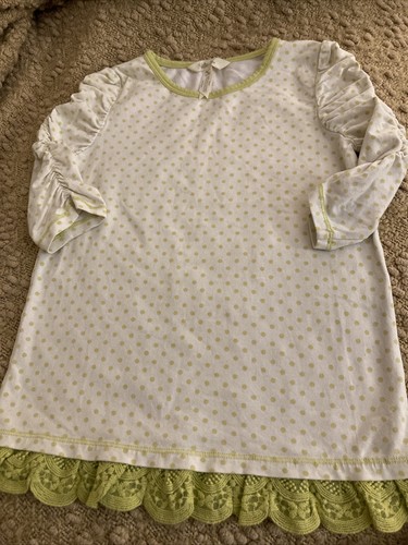 Matilda Jane Girls Top Size 8 Make Believe Rehearsal Time Green Dots Lace Hem - Picture 2 of 7