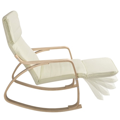 Sedia a Dondolo Poltrona Relax Cotone Beige Schienale e Poggiapiedi Regolabile - Foto 6 di 10