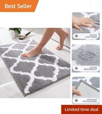 Stylish Grey 30x20 Bath Rug - High Pile, Absorbent  Perfect for Any Bathroom