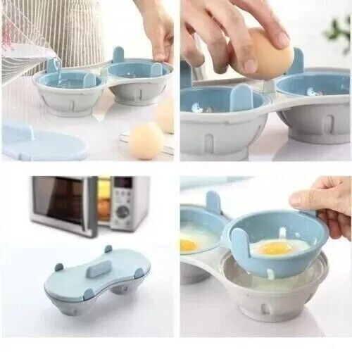Microwave Eggs Poacher Cookware Double Cup Cooker Egg Boiler Steamer Maker Poach - Bild 3 von 12