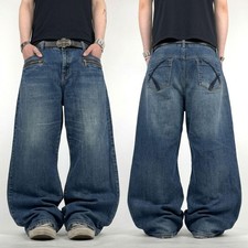 Vintage y2k rare embroidered skater grunge baggy wide leg faded jeans