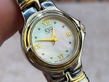 Vintage ESQ Swiss 100238A Women's 23mm Two Tone MOP Watch New Battery