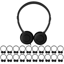 20 PCS 005 Black Wired Headphones Bulk School Classroom Adjustable 3.5mm Ear