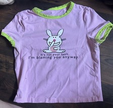 Happy Bunny Shirt Sz Small Womens Baby Tee Punk Vintage Y2K Pink Jim Benton