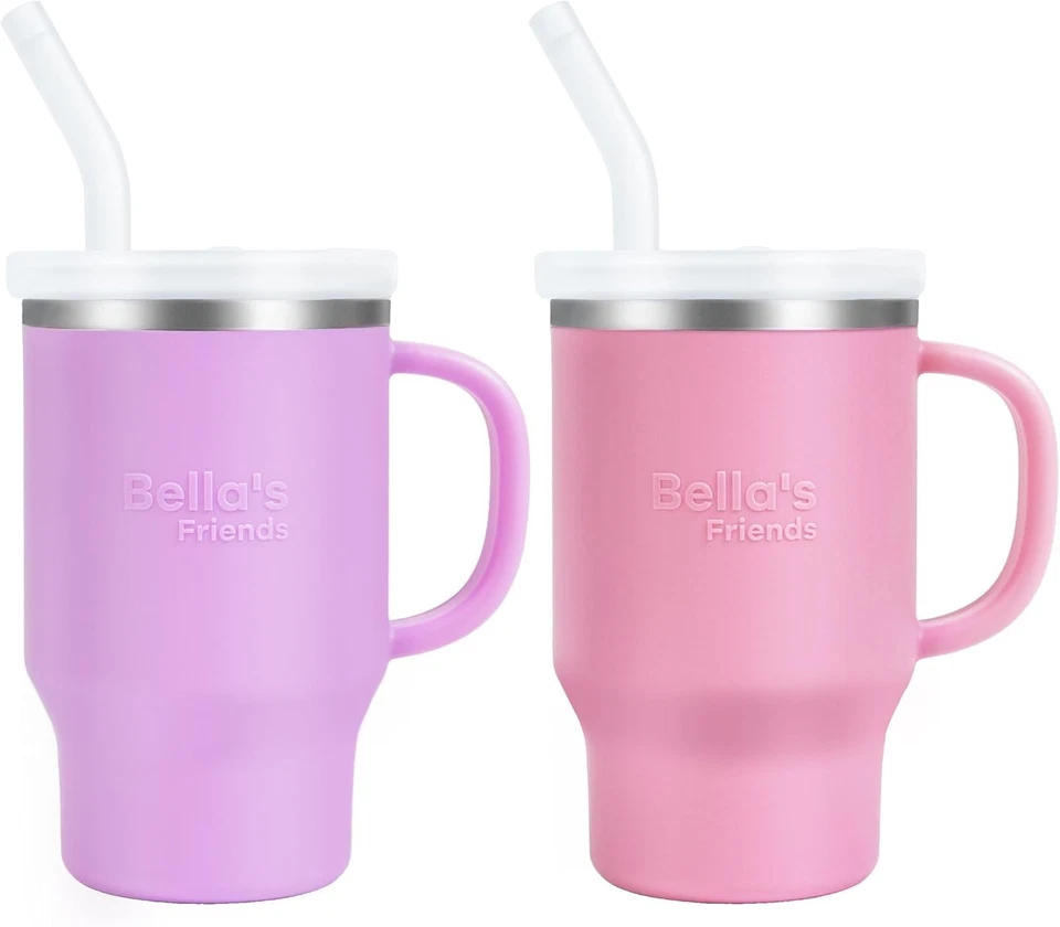 Paquete de 2 vasos de silicona de acero inoxidable a prueba de fugas de 9 oz para niños pequeños Foto 2 de 4