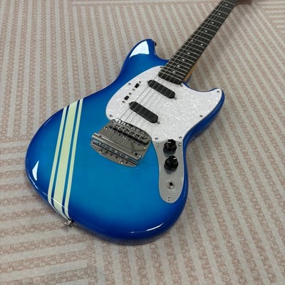 Custom Mustang Style Electric Guitar Competition Blue With White Racing Stripes