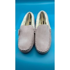Lands End Moccasin Slippers Womens 9 Wide Pink New Suede Faux Fur 525819