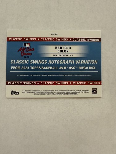 2025 Topps All-star Game Classic Swings Bartolo Colon Auto, 05/10 - Picture 2 of 2
